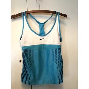 NIKE Dri Fit Racerback Tank Top Shelf Bra, Reflector & Back Pocket colorblock xs